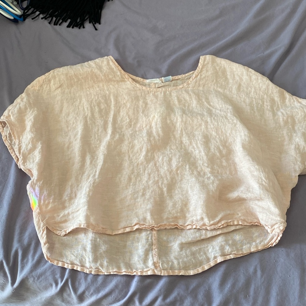 Light pink slightly see through oversized cropped shirt